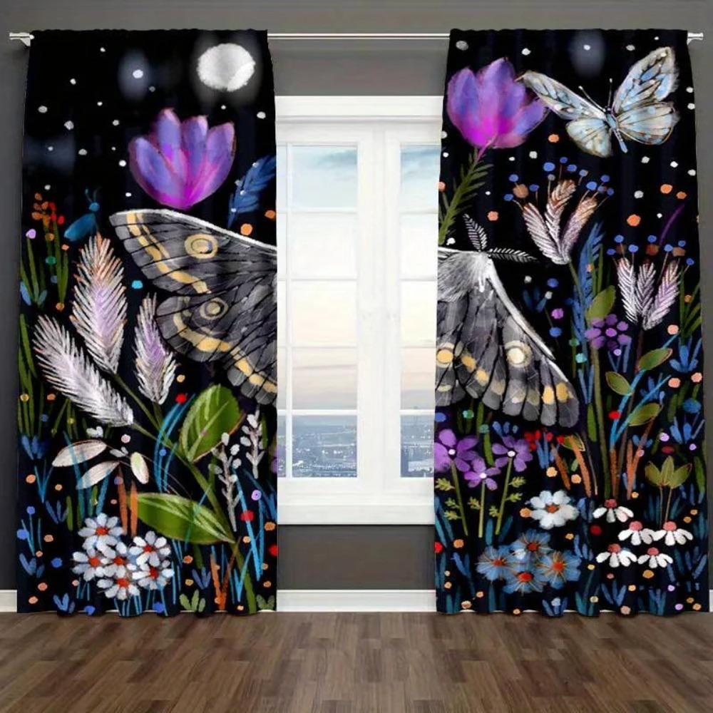 Elegant Vintage Floral Butterfly Print Jacquard Polyester Doorway Curtains with Tie Back Machine Washable Pastoral Theme Boho