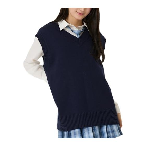 [Wigo] School Vest, Plain Knit Vest, Uniform, Student, Knit Vest, School Girls, Simple, High School Students, Commuting to School, Classic Sweater,