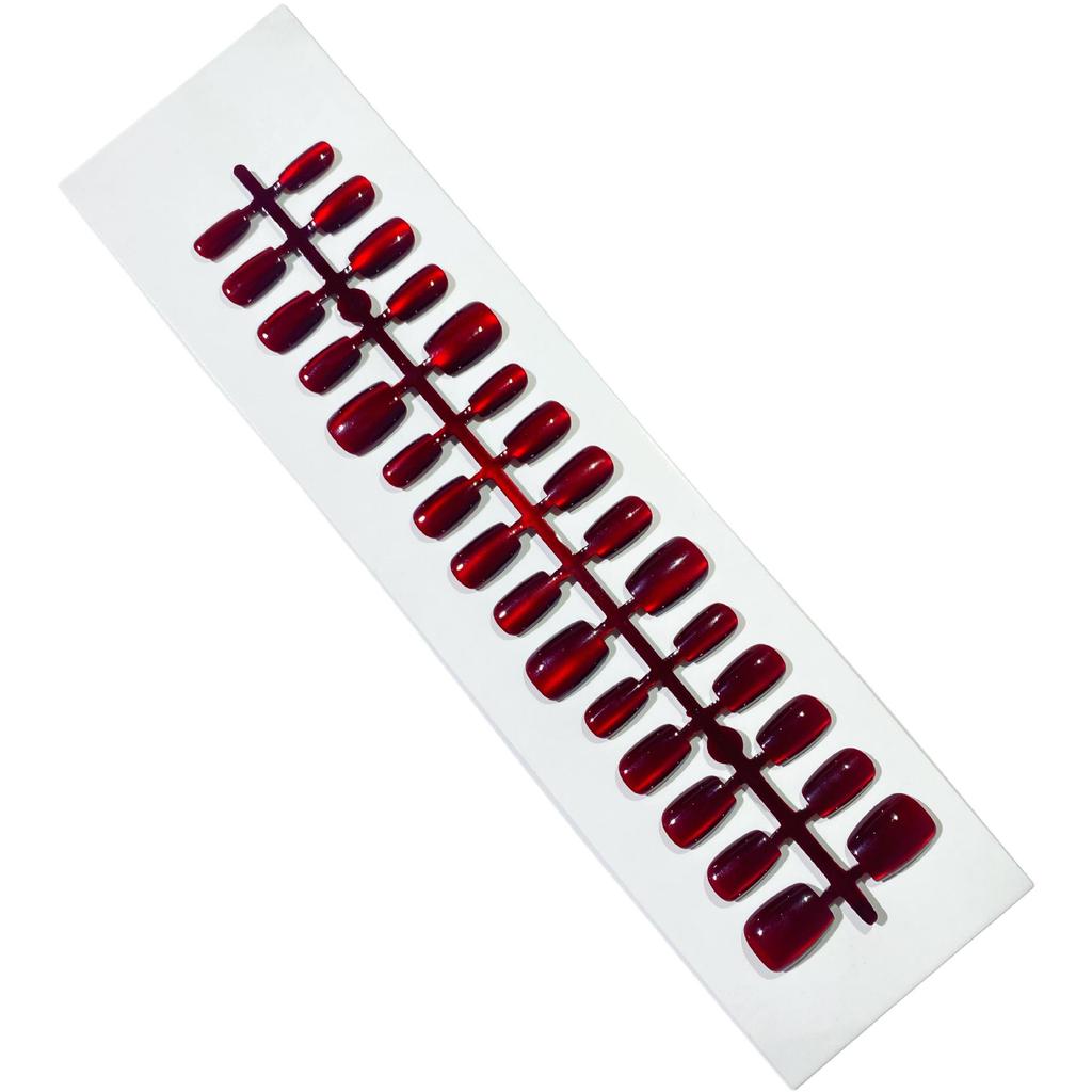 Burgunderfarbene Katzenaugen-Falschnägel: High-End, Tragbar, Kurze Nagelspitzen