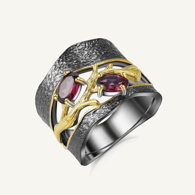 

Gb стерлингового серебра 925 пробы оригинальные кольца ручной работы ветки натуральный родолит гранат кольцо с драгоценным камнем для женщин свадебные украшения 9