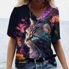 Fashionable Harajuku Style Cute Kawaii Kitten 3D Print V-Neck Short Sleeve Summer Casual Loose T-Shirts for Women