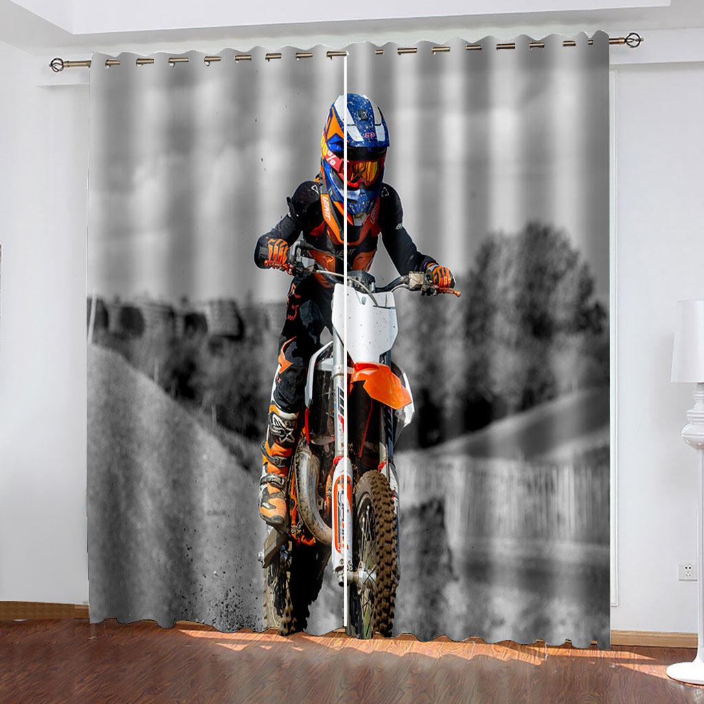 Motorcycle Printed Woven Curtains  Two Independent Curtains On The Left and Right Blackout Curtains for Bedrooms