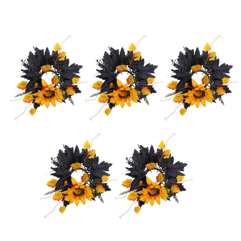 Colorful Flower Candle Wreaths Pack of 5 Tealight Candle Holders Rings for Halloween Parties Table Centerpieces Decors