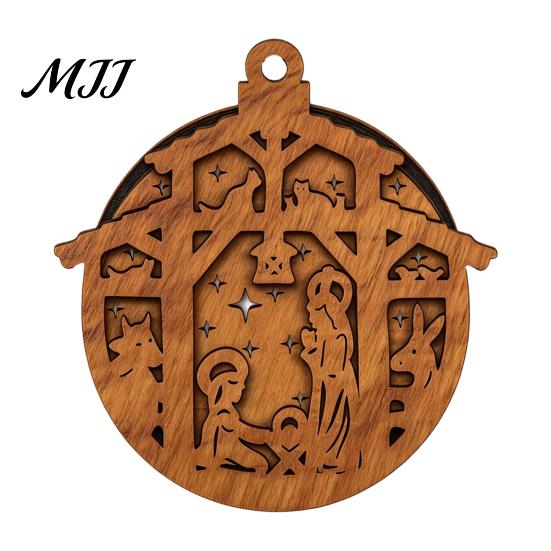 Wooden Christmas Ornaments 3D Light Up Ornament, Layered House Tree Snowman Magnetic Fridge Magnets for Nativity Scene Hanging Decoration Xmas