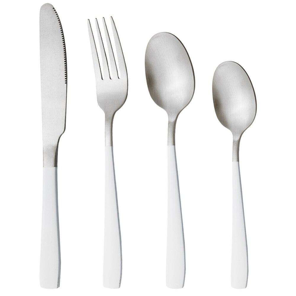 4Pcs Matte Silver Stainless Steel Silverware Cutlery Set Dinnerware Knife Fork Spoon Flatware Kitchen Home Dinner Tableware Set