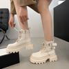 Platform Booties New Soft Sole Fall Winter Round Toe Side Zipper Metal Buckle Anti-slip Wear-resistant Block Heel Boots