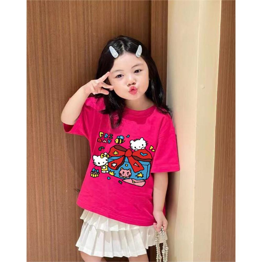 Cute Kitty short sleeved T-shirt for children's summer casual wear