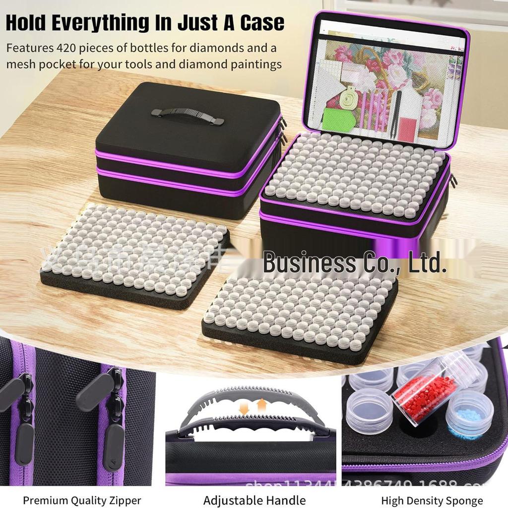 DIY Diamond Painting 420-Compartment Storage Bottles & Essential Oil Bag - Purple Handheld Tool Set