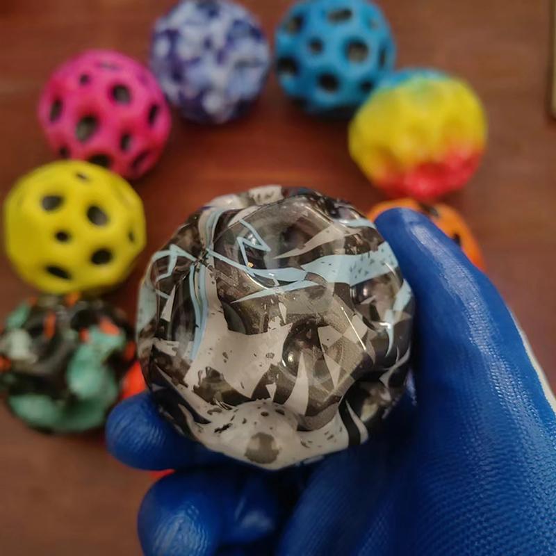 Useful Hole Galaxy Soft Bouncy Ball Anti-Fall Moon Shape Porous Bouncy Ball Popping Sensory Fidget Toy Adult Kids Stress Relief