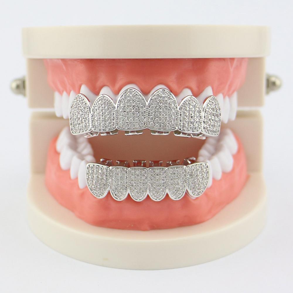 

1Pair Silver Plated Bling Bling Cubic Zirconia Top & Bottom Mouth Teeth Cover