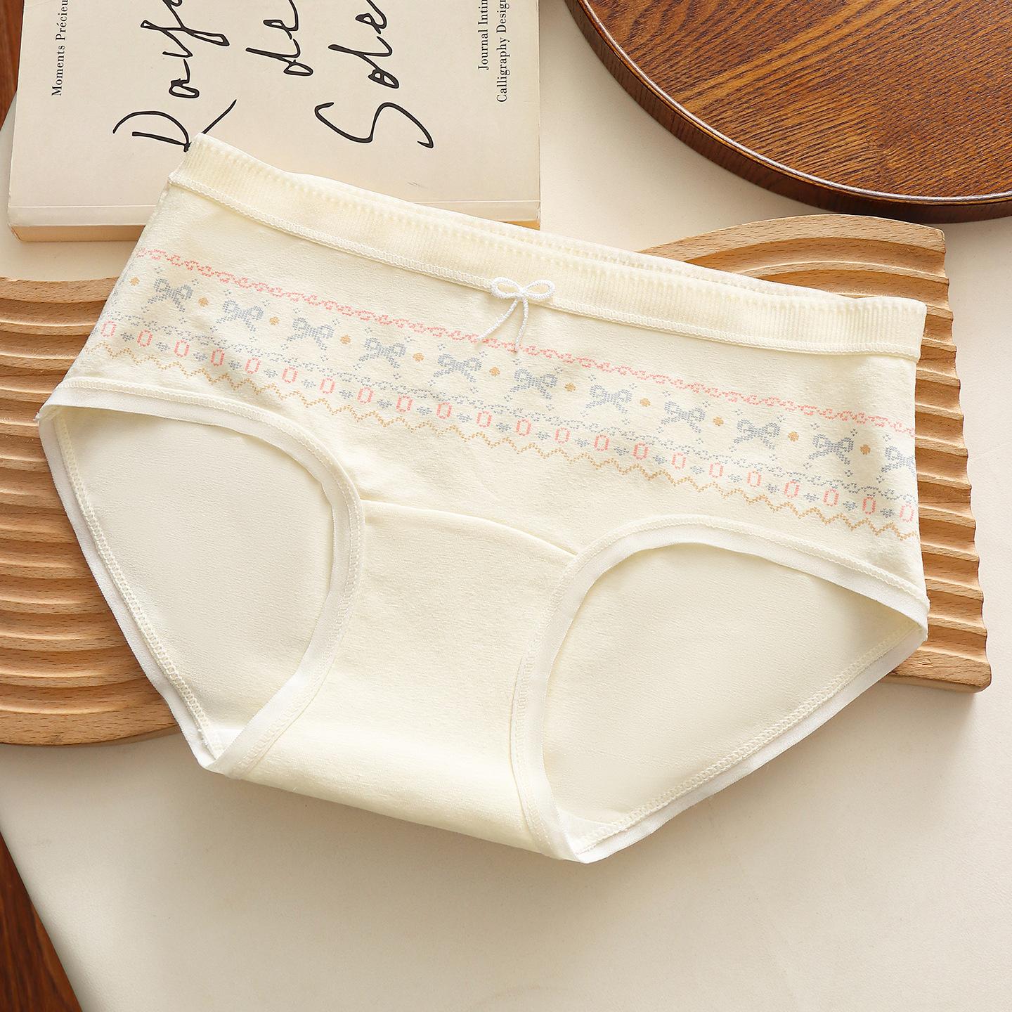 Ladies Spring Bow-tie Pure Cotton 10A Antibacterial Extended Crotch Breathable Waist Triangle Briefs XL