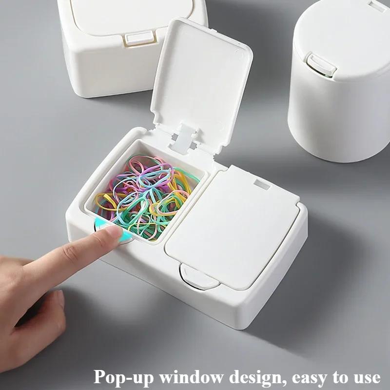Desktop Pop-up Storage Box Cotton Swabs Makeup Organizer with Cover Dust Proof Plastic Holder Case for Small Things Beauty Tools