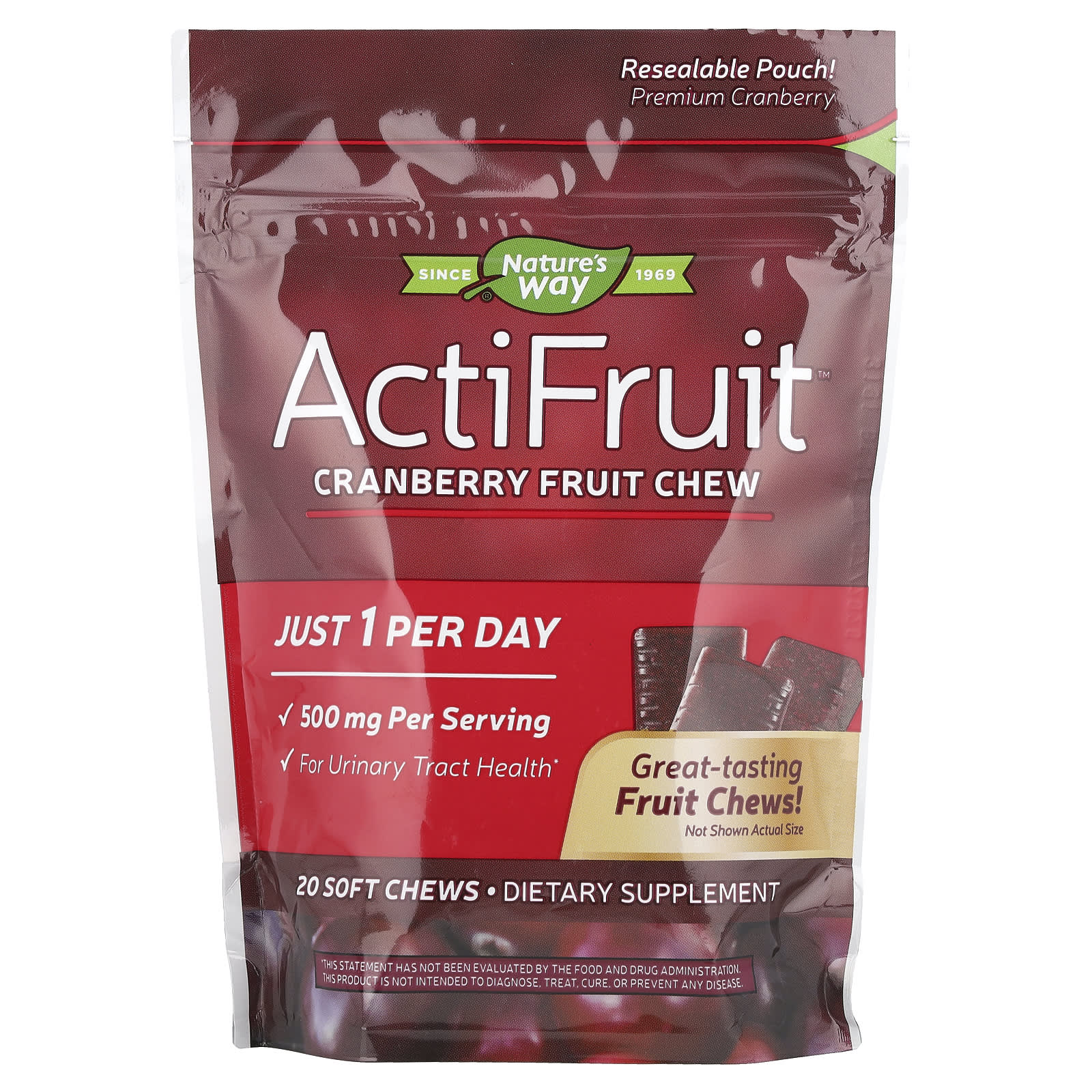 

Nature S Way, Actifruit™, Cranberry Fruit Chews, 500Mg, 20 Soft Chews