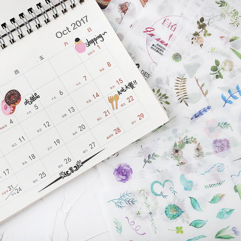 6 Sheet Cartoon Green Plant Sticker Kawaii Transparent Diy Diary Decorative Masking Stickers Scrapbook Stationery Student Gift