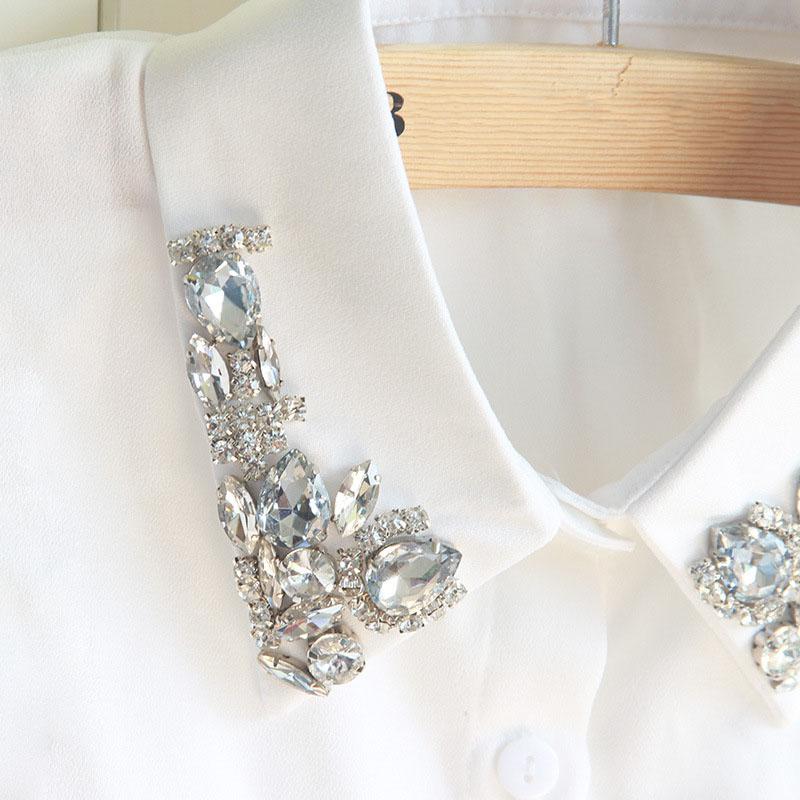 Women's Chiffon Shirt Collar Embroidered Nail Beads Versatile Fake Collar Water Diamond Decoration