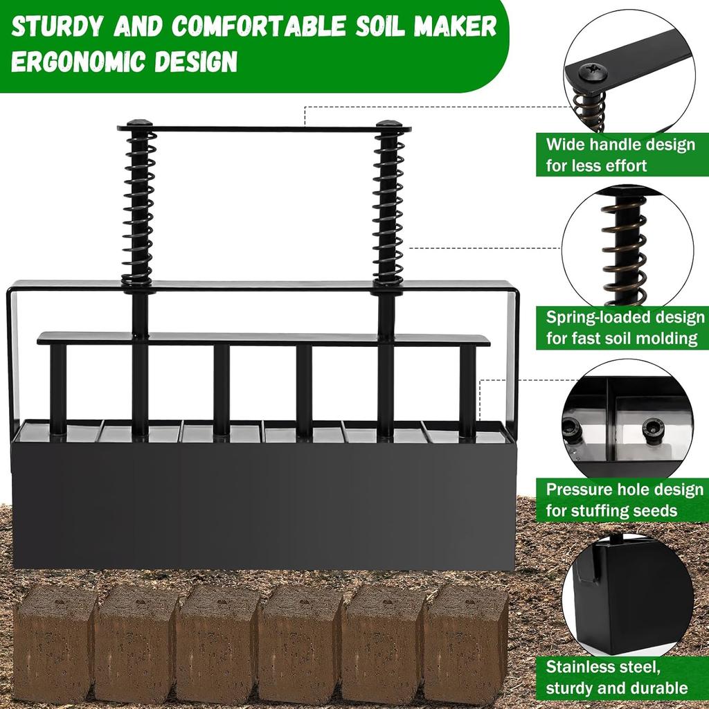 NNG 6 Cell Soil Blocker,1.45 Inch Soil Block Maker with Handle,Soil Blocking Tool for Seed Starting Germination,Grow Seedling