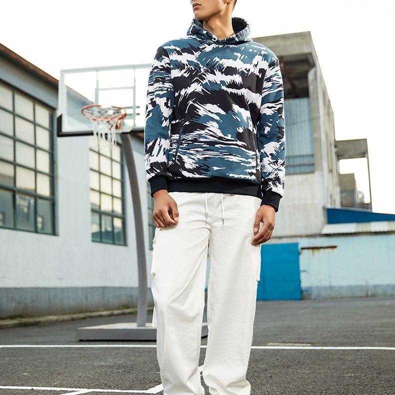 Anta Basketball Series Camouflage Fleece-Lined Warm Casual Long-Sleeve Hoodie Men Hoodie Black White 152141706-4