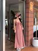 Red Plaid Women's Backless Strappy Dress - French Pastoral Style, Slim Waist, Long Skirt