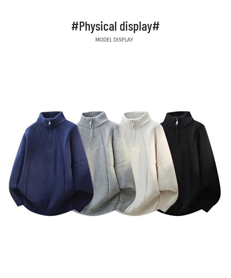 Men's 2025 High-End Wool Half-Zip Sweater - Stand-Up Collar, Solid Color, Autumn/Winter Knit Pullover