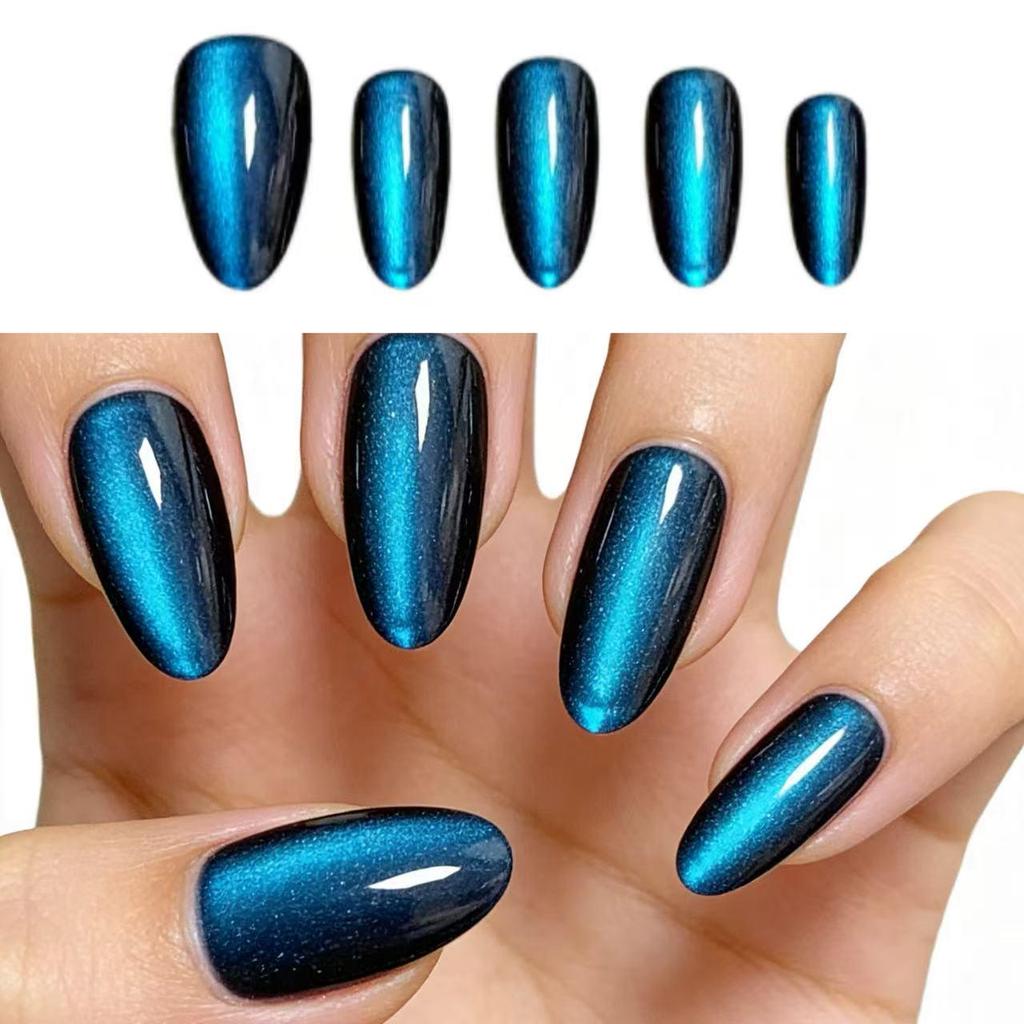 Flashy Almond Cat Eye Wearable Nails Collection - High-End Whitening Manicure for Summer