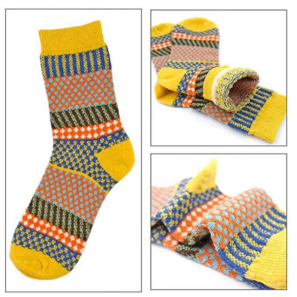 Womens Vintage Winter Soft Warm Thick Cold Knit Wool Socks Geometry Print