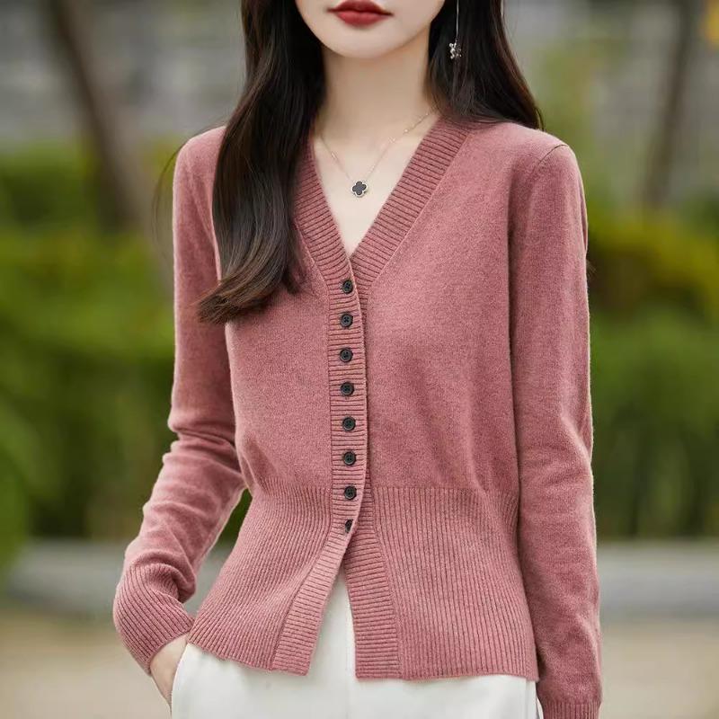Autumn and winter new women's knitted sweater V-neck cardigan sweater women's imitation wool coat batch