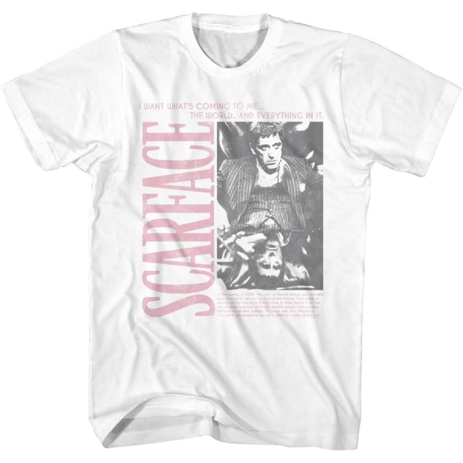 

Scarface Movie Black & White Photo with Synopsis Mens Short Sleeve T Shirt Vintage Style Graphic Tees XXXXXL білий