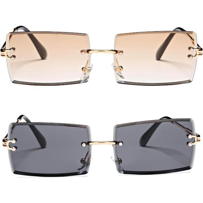 

2PCS Men s and Women s Universal Anti Glare Frameless Square Fashion Glasses Small Frame Metal Frame Suitable for Driving