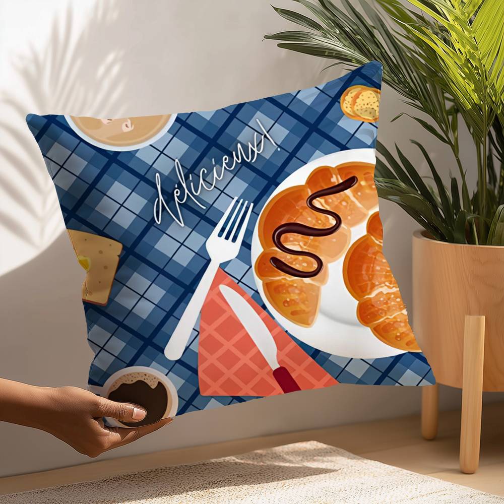 Food Paella Pizza Wall Art Pillow Case Sofa Decorative Home Double-sided Printing Short Plush Cushion Pillow Cover Holiday Gift