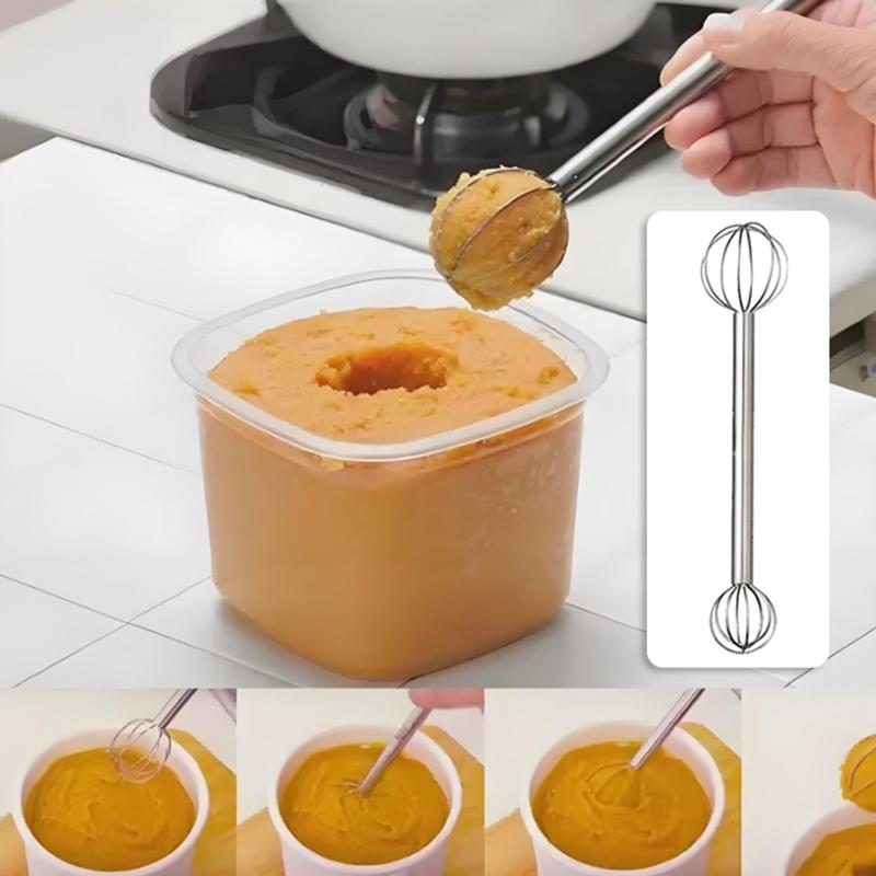 Multifunctional Baking Whisk Mini Egg Beater Solid Butter Softening Tool Stainless Steel Miso Sauce Mixing Spoon Sauce Beater