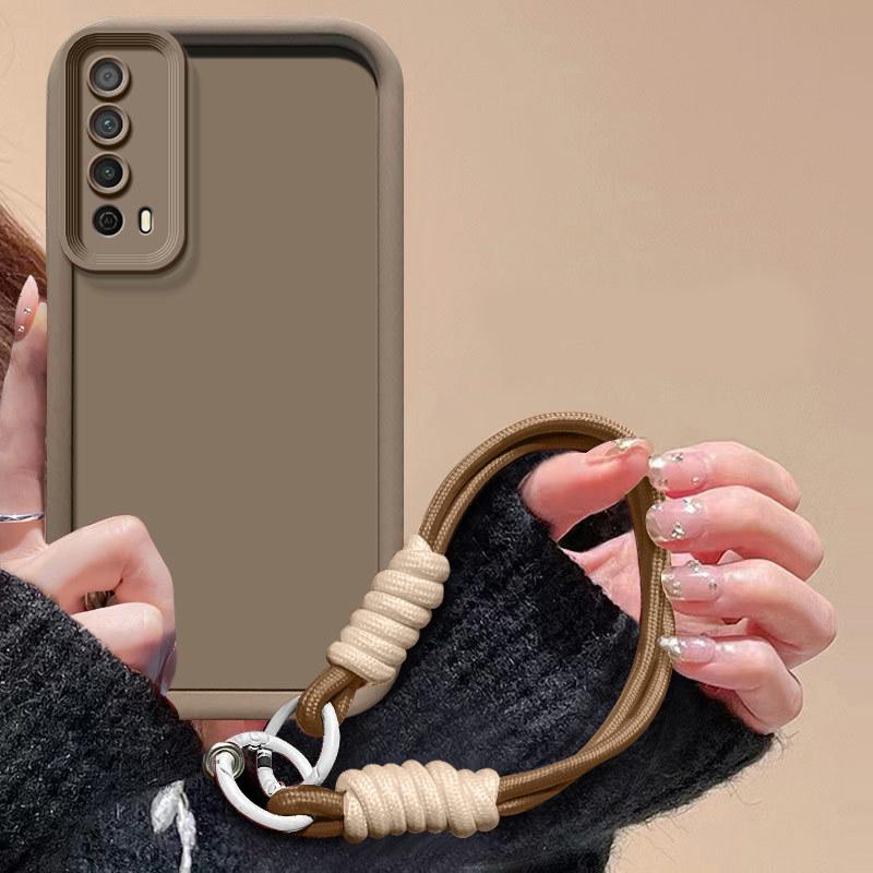 For Huawei Y7a Case Huawei P Smart 2021 Phone Case Weaving Lanyard Cover Skin Feel Protection Shockproof Case