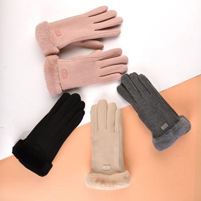 Women's Suede Gloves Thickened Warmth Winter Warmth Student Touch Screen Gloves Outdoor Winter Cycling Gloves Korean Trend