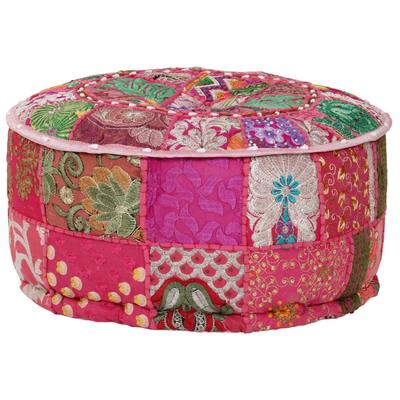 Vidaxl Round Patchwork Pouffe, Handmade, 40 X 20 Cm, Pink
