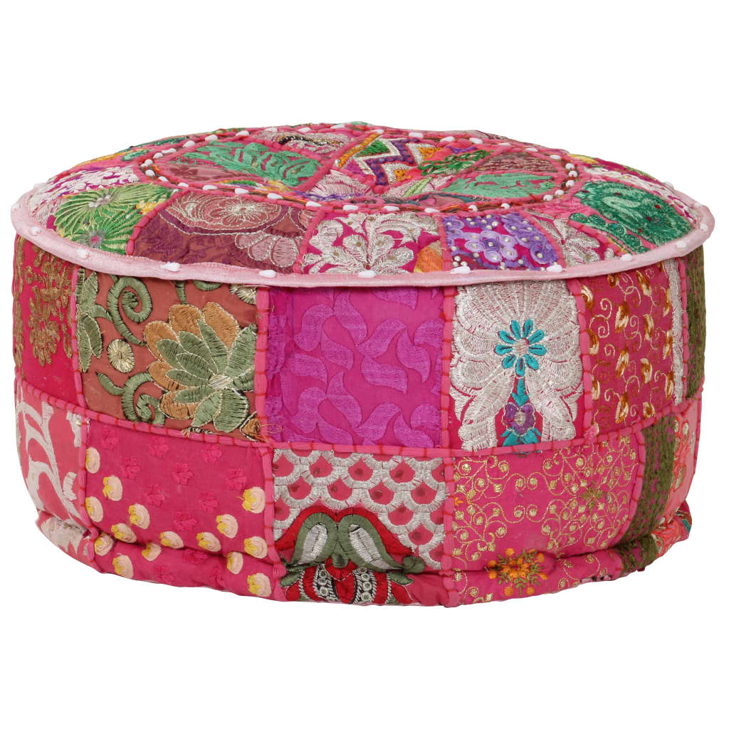 Patchwork Runder Sitzhocker Baumwolle Handgemacht 40x20 cm Rosa
