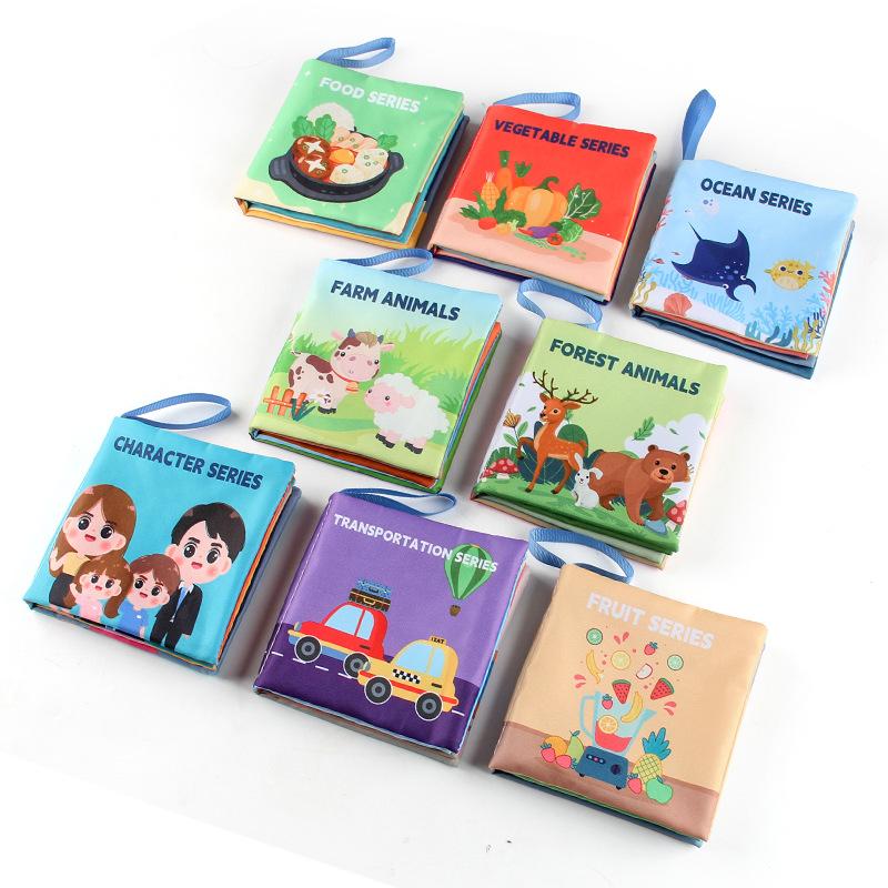Baby Cloth Book Early Education Toy 4 Pages 8 Sides Palm Book Can Not Be Torn Animal Characters Cognition Baby Cloth Book