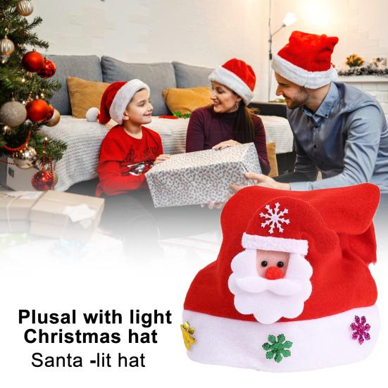 Unisex Christmas Hat Children New Year Party Beanie Battery-operated Luminous LED Light-Up