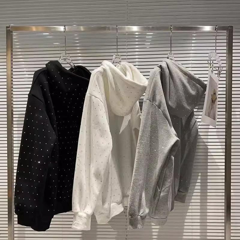 Plus-Size Rhinestone Starry Hooded Pullover for Women - Loose Fit, Extra Large 