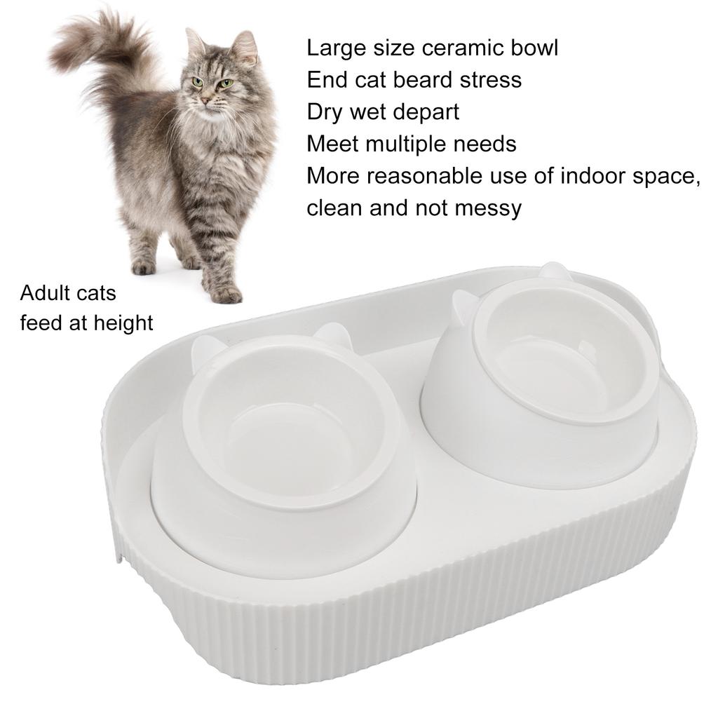 Ceramic Pet Bowl Set Food Grade Anti   Double Food Water Bowls for Cats Dogs Kittens and Puppies(Green [Cheongsam Meow] Green Background )