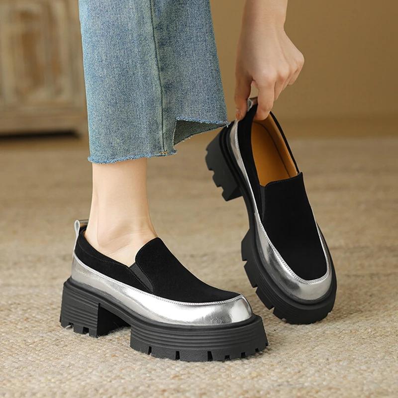 Fashion NEW Autumn/Spring Women Pumps Cow Suede Leather Shoes for Women Round Toe Thick Heel Shoes Mixed Colors Slip-on Women Sneakers