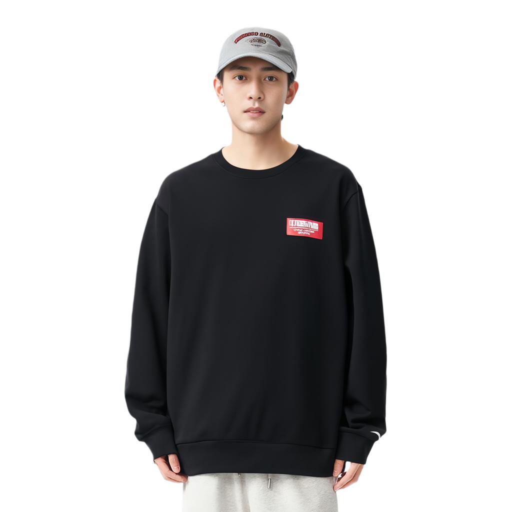 Anta Solid Color Loose Fit Pullover Long Sleeve Sweatshirt Men Sweatshirt Black 152147748-3