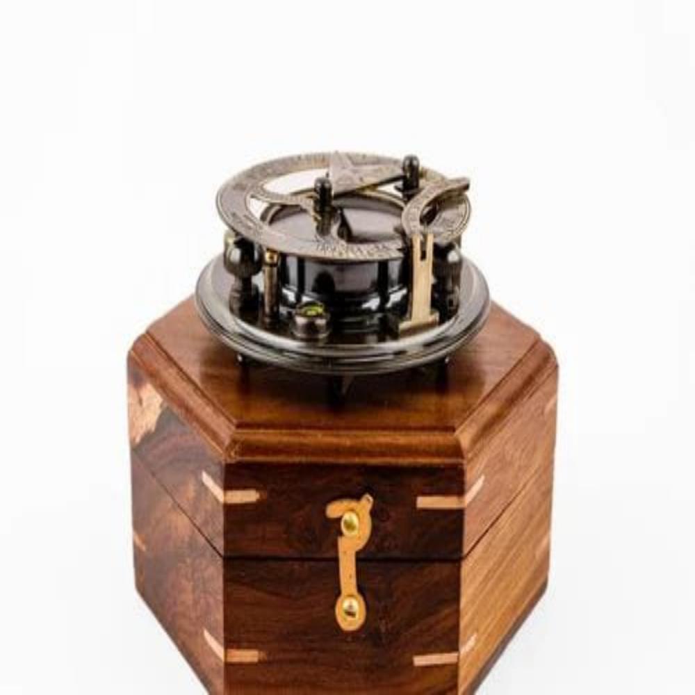 Set Of 2 - Vintage Brass Gilbert Sundial Compass with Wooden Box – Nautical Antique Navigation Compass standard