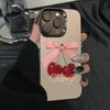 Silver Cherry Bow Phone Case for Apple 12 to 16 Pro Max