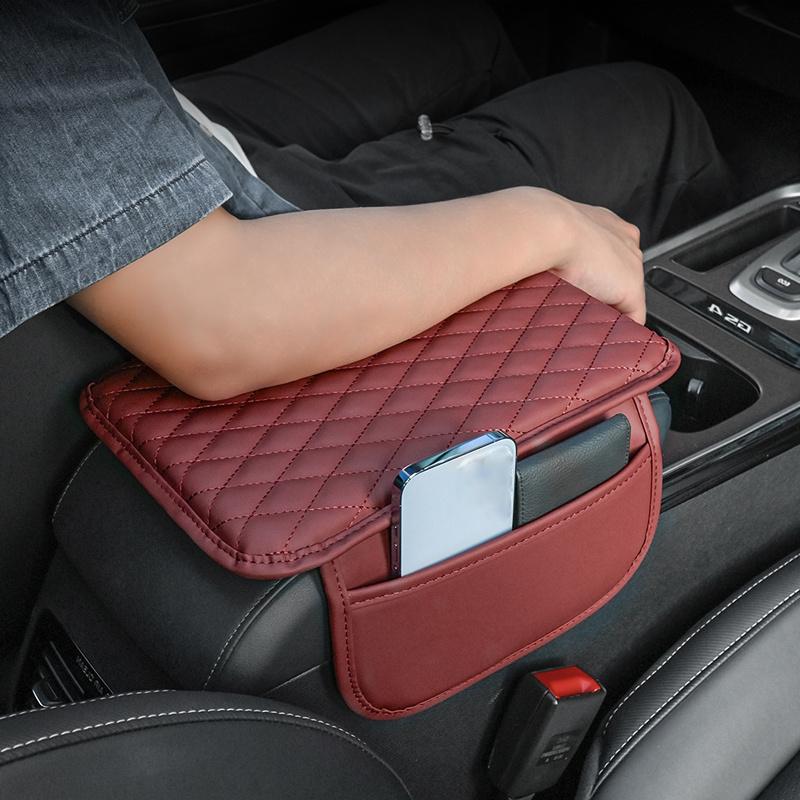 1PC Universal Ultra-fine Fiber Leather Car Armrest Cover Pad - Soft, Durable, Spacious, with 2 Storage Pockets