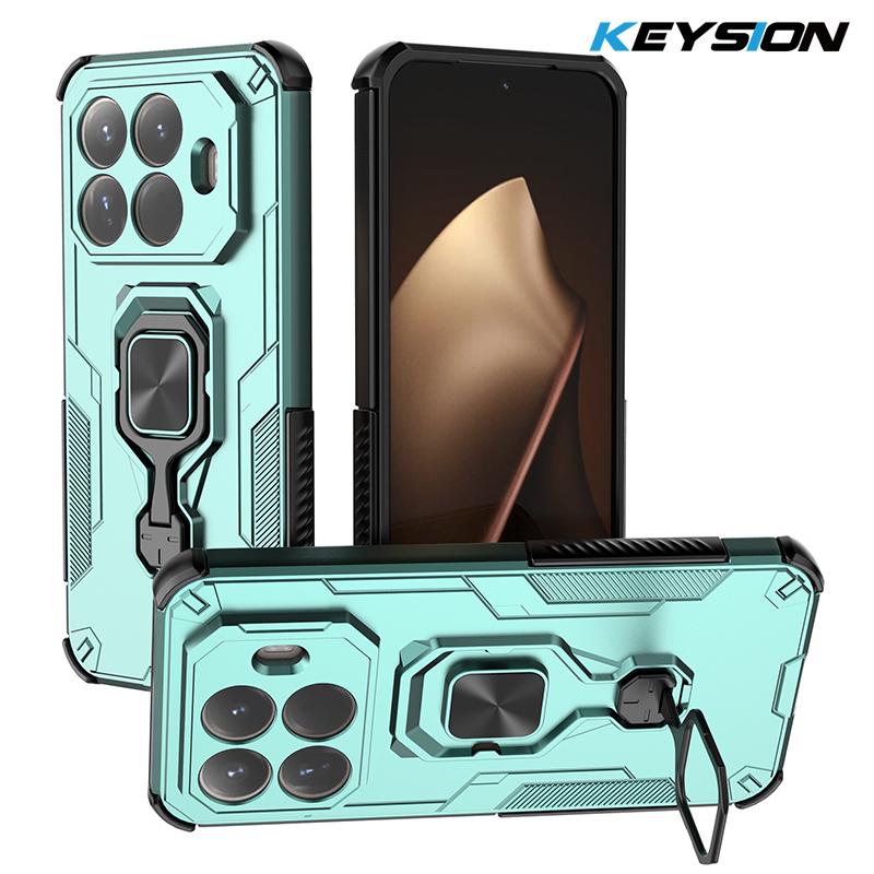 KEYSION Shockproof Armor Case for Xiaomi 15T Pro Silicone+PC Upright Metal Live Ring Stand Phone Cover for Xiaomi 15T 15T Pro 5G