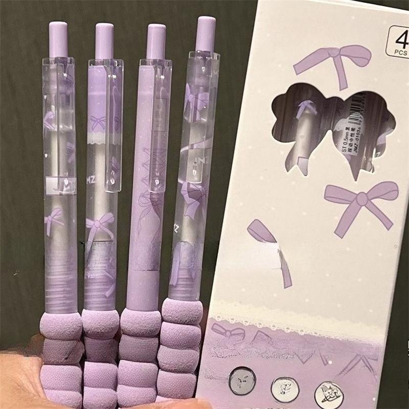 4 unids/caja bolígrafo de Gel a la moda, bolígrafo de papelería de estilo mariposa sencillo y creativo, bolígrafo para álbum de recortes de tinta negra de 0,38/0,5mm, suministros para estudiantes