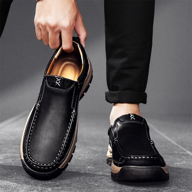 Fashion New Slip On Shoes Man Non-Slip Casual Leather Shoe for Men Walking Outdoor Hiking Footwear Classic Comfy Loafers Large Size 48