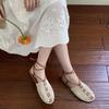 Fashion Roman Style Woven Mesh Brand Flat Sandals Women Fashion Hollow Cross Tied Design Casual Shoes Summer Outdoor Non-slip Beach Shoe