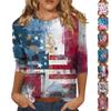 Women's Tops Three-quarter Sleeve Shirt Round-neck Loose Casual Shirt Print T-shirt