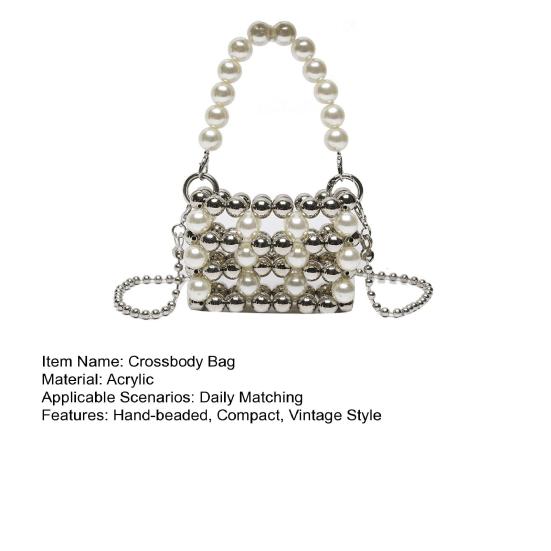 Vintage Faux Pearl Purse Beaded Crossbody Bag with Removable Shoulder Strap Ladies Evening Clutch for Parties Street Office