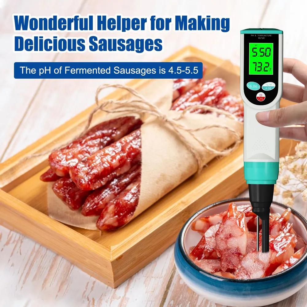 Digital Food PH Meter 0.01 Resolution PH / Temp Sensor High Precision Waterproof PH Tester For Meat, Dough, Sausage, Cheese Cosmetics